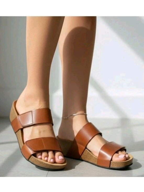 Eric Michael Shoes - Eric Michael Liat Platform Cork Wedge Leather Strap Sandal Brown US 9 EU 40
